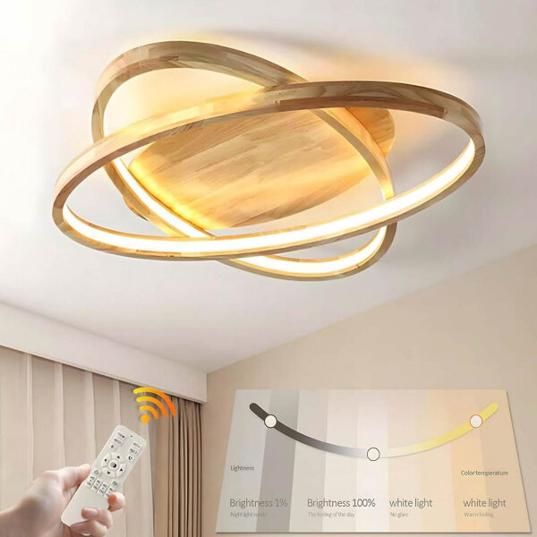 LED Ceiling Light Dimmable with Remote Control Living Room Wood Ceiling Lamp Oval 70W Modern Bedroom Lamp 3000-6500K Ø70cm Ceiling Lighting with Memory Function for Dining Room Restaurant Study Room