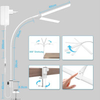 Hensam LED desk lamp dimmable for home office, 1800 LM eye protection daylight lamp with 5 color temperatures, gooseneck table lamp with clamp, 80cm, white