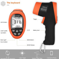 【Nicht für Menschen】Infrarot Thermometer, IR Laserthermometer, Berührungslose, Digitale Temperaturpistole -50~800°C (-58~1472 °F) Verbindung zum Telefon herstellen APP Daten lesen und herunterladen