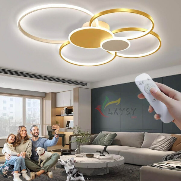 Lxysy Moderne LED Deckenleuchte Dimmbar,Wohnzimmerlampe Dimmbar,deckenlampe schlafzimmer wohnzimmerlampe led,wohnzimmer deckenleuchte,lampen für schlafzimmer (Golden, L100*W86*H10CM)