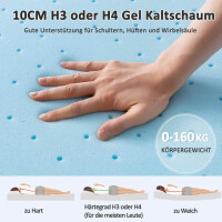 BedStory Gel Topper 80x200cm H3/H4 aus 10cm Höhe Kaltschaumkern, atmungsaktive 3D-Netz Bezug, Bequeme Matratzentopper für Boxspringbett und unbequemem Betten Schlafsofa