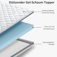 BedStory Gel Topper 80x200cm H3/H4 aus 7,5 cm Höhe Kaltschaumkern, atmungsaktive 3D-Netz Bezug, Bequeme Matratzentopper für Boxspringbett und unbequemem Betten Schlafsofa