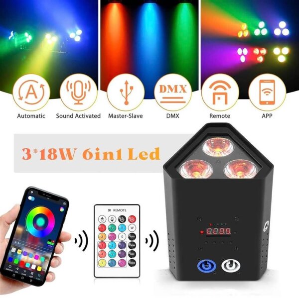 UKing 54W LED rechargeable, RGBWA + UV party light stage light, 4800mAh battery, supports APP/DMX control for wedding disco DJ party stage lighting