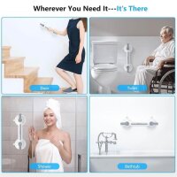 RavArmor 2 Pcs Shower Grab Bars with Safety Color Indicator Nano Glue Vacuum Suction Cup Thickened Shower Handle for Elderly Seniors Gray with White