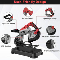 IMAYCC Metallbandsäge (mit Kratzer) 1100W/230V, Mobile Elektrische Bandsäge mit LED Strahler für Holz, Metall, Kunststoff, 0,7-2,4m/s, Einstellbar 0-45 °, Stationär oder Handgeführt