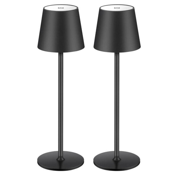 Pack of 2 LED Dimmable Battery Table Lamp Wireless Rechargeable Warm Light Color 3000K Table Lamp for Indoor and Outdoor Use with USB-C, Aluminum, IP54 Waterproof, Black [Energy Class A] (Black)