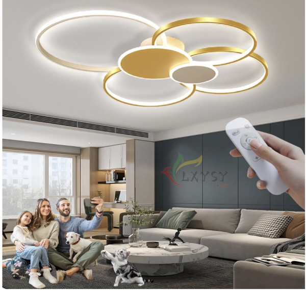 Lxysy Modern LED ceiling light (item has scratches, mounting screws are missing) dimmable, living room lamp, dimmable, ceiling lamp, bedroom, living room lamp, LED, living room ceiling light, lamps for bedroom (golden, L100 x W86 x H10 cm).