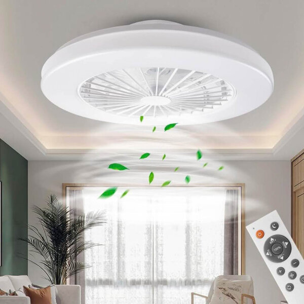 BKZO Moderne LED-Deckenleuchte mit Ventilator, Deckenventilator mit Lampe, 24 Ventilationsgeschwindigkeiten, stufenlos dimmbares Licht für Wohnzimmer, Schlafzimmer, Büro, 3000-5500 K, (weißer 48CM)