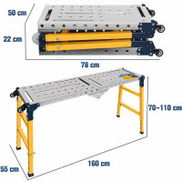 MOPEI 2 in 1 Multifunktions Arbeitsplattform (ohne OVP) Alugerüst Mobiler Schweißtisch | 36 x 140cm Verzinkte Tischplatte | 500 kg Belastbarkeit | 70-110cm Höhenverstellbar