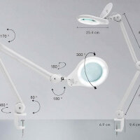 Neatfi Bifokale 1.200 Lumen LED-Lupenlampe mit Klemme, 5 Dioptrien und 20 Dioptrien, dimmbar, 60 SMD-LEDs, Linse mit 13 cm Durchmesser (weiß)