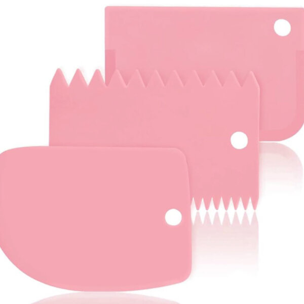 Teigschaber Teigkarte Teigschneider Teigspachtel Teigschaberkarte - SURDOCA 3 PCs BPA Frei PE-Kunststoff Flexibel Kuchenschaber, Scharfe Kante Ecken Silikon Teigschaber, Anti-Rutsch Teigkarte Silikon, Rosa