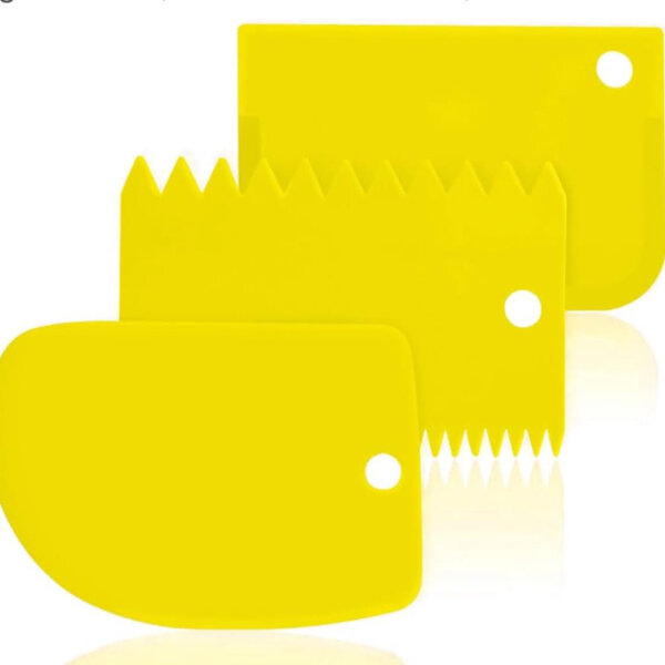 Dough scraper dough card dough cutter dough spatula dough scraper card - SURDOCA 3 pieces BPA free PE plastic flexible cake scraper, sharp edge corners silicone dough scraper, non-slip dough card silicone, yellow