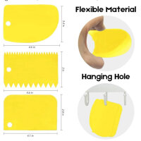 Dough scraper dough card dough cutter dough spatula dough scraper card - SURDOCA 3 pieces BPA free PE plastic flexible cake scraper, sharp edge corners silicone dough scraper, non-slip dough card silicone, yellow