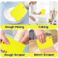 Dough scraper dough card dough cutter dough spatula dough scraper card - SURDOCA 3 pieces BPA free PE plastic flexible cake scraper, sharp edge corners silicone dough scraper, non-slip dough card silicone, yellow