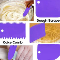 Dough scraper dough card dough cutter dough spatula dough scraper card - SURDOCA 3 pieces BPA free PE plastic flexible cake scraper, sharp edge corners silicone dough scraper, non-slip dough card silicone, purple