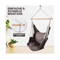 PRIME ART WOOD hanging chair with 2 large cushions including ceiling hooks - perfect for switching off, relaxing and feeling good - outdoor and indoor - hammock grey