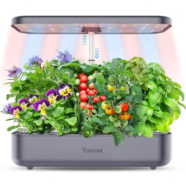 Yoocaa Smart Garden für den Anbau von 12 Pflanzen, Mini-Hydroponik-Gewächshaus für zu Hause, Hydroponik-Komplettset mit LED-Licht für den Innenanbau – einstellbare Höhe und automatischer Timer (hellgrau)