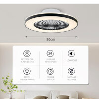 BKZO Moderne LED Deckenleuchte mit Ventilator, Deckenventilator mit Lampe, 24 Lüftungsgeschwindigkeiten, stufenlos dimmbares Licht für Wohnzimmer, Schlafzimmer, Büro, 3000-5500 K, (schwarzer Rahmen 50CM)