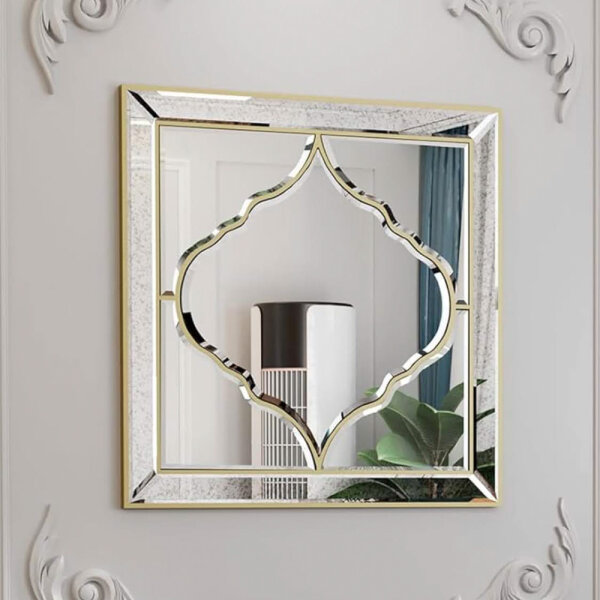 Artloge Gold Mirror Decorative Living Room Mirror Square Hallway Decoration Wall Mirror 60 cm Hallway Mirror Decorative Mirror with Gold Frame for Living Room Bedroom