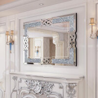 Artloge Crystal Mirror Luxury Wall Mirror Decorative Living Room Mirror Decorative Mirror Rectangular Frame Silver Hanging Mirror Hallway Mirror for Living Room Bedroom 90 x 60 cm