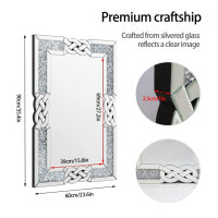 Artloge Crystal Mirror Luxury Wall Mirror Decorative Living Room Mirror Decorative Mirror Rectangular Frame Silver Hanging Mirror Hallway Mirror for Living Room Bedroom 90 x 60 cm