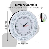 Artloge Wall Clock Large Modern Decorative Crystal Clocks, Radio Controlled Clock Living Room Wall Clocks without Ticking Noises Roman Numerals Battery Operated 80cm Clocks for Living Room, Bedroom, Kitchen Decoration Silver