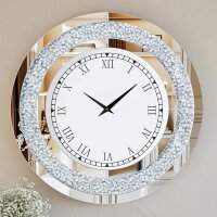 Artloge Wanduhr Groß Modern Deko Kristall Uhren, Wohnzimmer Wanduhren ohne Tickgeräusche Römische Ziffern Batteriebetrieben 80cm Uhren für Wohnzimmer, Schlafzimmer, Küchen Dekoration Silber