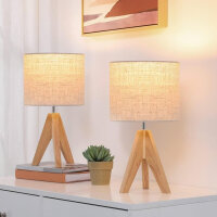 EDISHINE 2er Set Nachttischlampe aus Holz, Stativ...