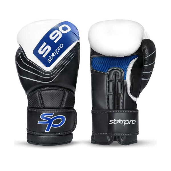 Starpro Professional Boxhandschuhe (14oz) aus Maya Hide Kunstleder. Trainingshandschuhe für Damen und Herren für Sparring, Muay Thai, Kickboxen, Fitness, Boxen – Schwarz und Blau