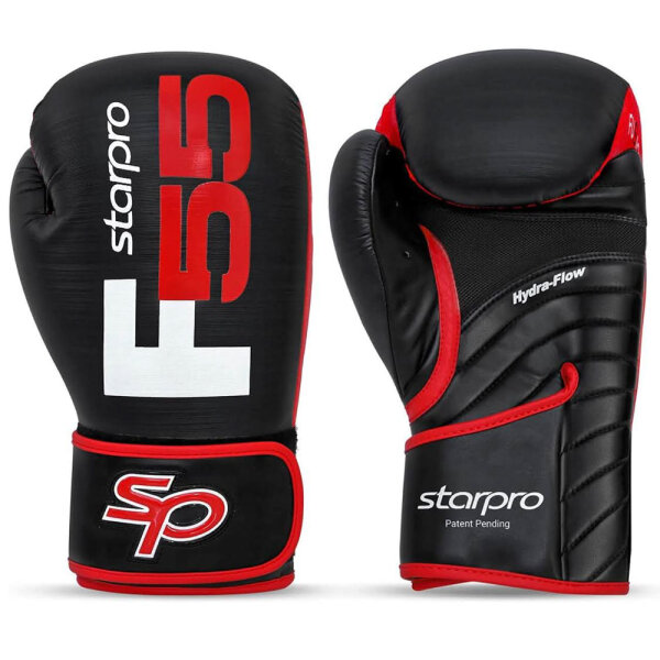 Professionelle Boxhandschuhe (12oz) von Starpro aus hochwertigem synthetischem Cronos-Leder. Trainingshandschuhe für Damen und Herren für Sparring, Muay Thai, Kickboxen, Fitness, Boxen – Schwarz & Rot