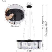 Wellmet Kristallleuchter Schwarz Kronleuchter 6-Licht Ø55cm modern Kristall Pendelleuchte Esstisch Hängeleuchte Glas led Deckenleuchte Hängend Hängellampe Lüster Wohnzimmer Schlafzimmerlampe Rund