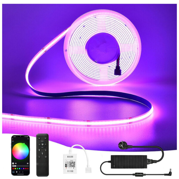 WIFI COB Led RGB Strip Alexa 10M-24V Led COB Streifen RGB Dimmbar, 576LEDs/M, APP Steuerbar, COB Led RGB Strip Selbstklebend Led Band Led Lichtleiste Kompatibel mit Alexa Google Home