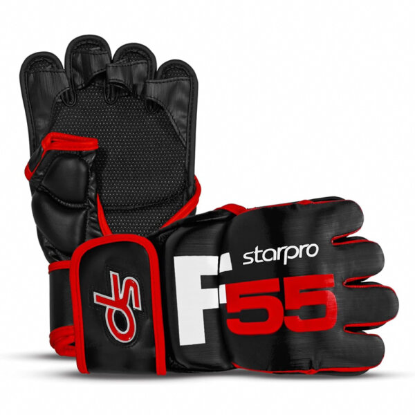 Starpro F55 Fusion Grappling Handschuhe S/M - Premium Synthetisches Cronos Leder - Schwarz Rot - Für professionelles Training MMA Sparring Kickboxen Boxsack Workouts und Fitnessübungen - Männer & Frauen