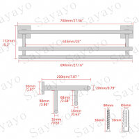 Sayayo Bathroom Towel Rack 70cm Double Towel Rack Wall Mounted Towel Rack Polished Chrome SUS304 Stainless Steel EGZ8070-C