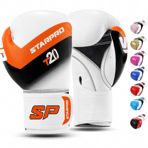 Starpro T20 Boxhandschuhe (14oz) aus Kunstleder. Professionelle Trainingshandschuhe für Muay Thai, Kickboxen, Fitness und Boxercise, für Männer und Frauen. 8 Oz 10 Oz 12 Oz 14 Oz 16 Oz - Verschiedene Farben