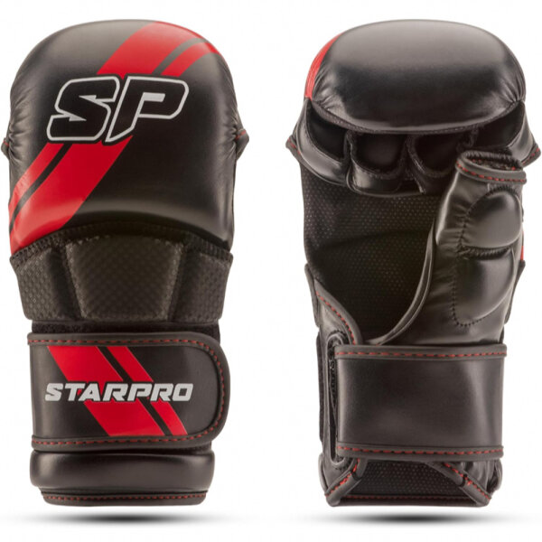 Starpro MMA-Handschuhe aus PU-Leder für Sparring und Grappling im Kampftraining, Muay Thai, Kampfsport, MMA, Kickboxen, Fitness – Herren und Damen – Schwarz