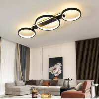 LED ceiling lamp, dimmable ceiling light with remote control APP, adjustable ring shape living room lamp 3 bulbs chandelier lamp, 36W 3000-6500K ceiling lighting for bedroom living room, black 78cm