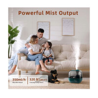 BEAR 5L top-filling humidifier, 28dB ultra-quiet for babies and plants, 35 hours running time, with aromatherapy tray, 360° stretchable steam nozzle, automatic shut-off, polypropylene