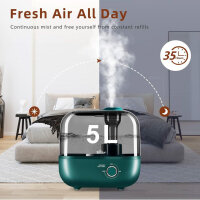 BEAR 5L top-filling humidifier, 28dB ultra-quiet for babies and plants, 35 hours running time, with aromatherapy tray, 360° stretchable steam nozzle, automatic shut-off, polypropylene