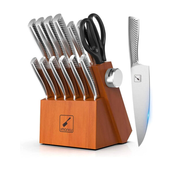 imarku knife block with knife set, 14-piece high-quality kitchen knife, sharp Japanese knife set with knife block, professional kitchen knife set, knife, dishwasher safe - Valentines Day gift