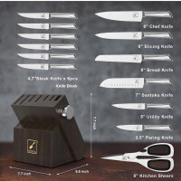 imarku knife block with knife set, 14-piece professional Japanese stainless steel knife set, knife block with sharpener, kitchen knife, knife, durable and sharp, black—Valentines Day gift