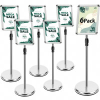 Mutualsign 6 Pack Information Stands DIN A4 Height Adjustable Customer Stopper Outdoor Aluminum Poster Stand Advertising Display Stand for Menu/Wedding/Show/Display/Advertising/Sales (Silver)