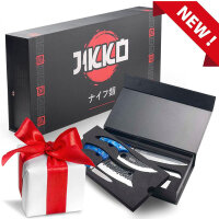 JIKKO® Japanese Knife Set VG-10 Reinforced Carbon Steel - Complete Kitchen Knife Set - High Quality Chefs Knives with Ocean Blue Handles - Exceptional Sharpness