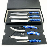 JIKKO® Japanese Knife Set VG-10 Reinforced Carbon Steel - Complete Kitchen Knife Set - High Quality Chefs Knives with Ocean Blue Handles - Exceptional Sharpness