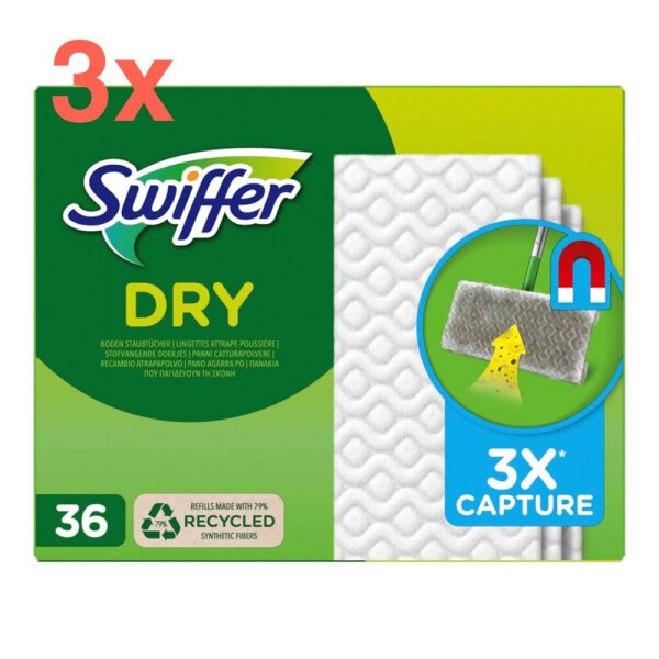 3x Swiffer Bodenwischer Trockene Bodentücher Nachfüllpack (3 x 36 Tücher)