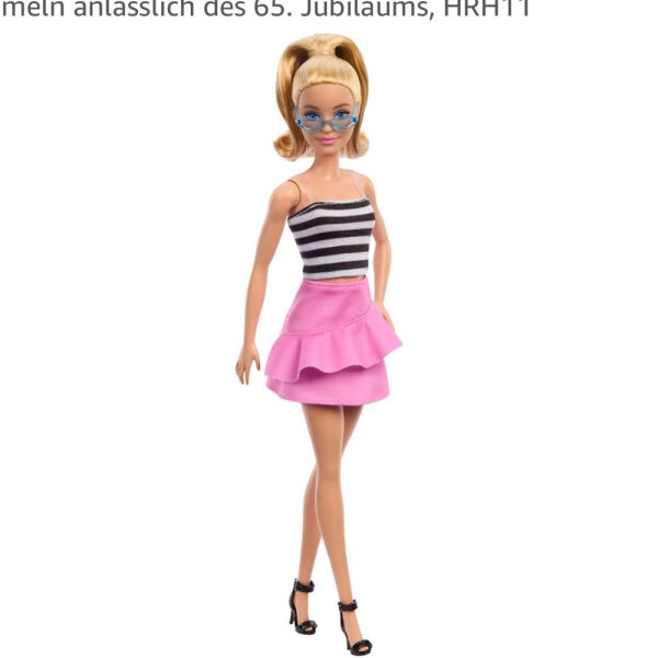 Barbie Fashionistas Puppe Nr. 213, blond mit gestreiftem Oberteil, rosa Rock und Sonnenbrille, Modepuppe zum Sammeln zum 65. Jubiläum HRH11