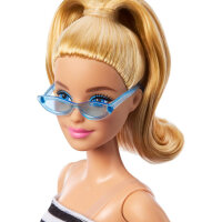 Barbie Fashionistas Puppe Nr. 213, blond mit gestreiftem Oberteil, rosa Rock und Sonnenbrille, Modepuppe zum Sammeln zum 65. Jubiläum HRH11