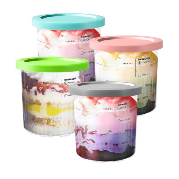 BYKITCHEN Creami Deluxe Container NC501EU Pack of 4 Ice Cream Containers for Ice Cream Compatible with Ninja Creami NC501EU NC500EU Ice Cream Machines
