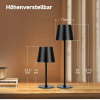 WUYOR LED Dimmbare Tischlampe Kabellose, Wiederaufladbar 3000K Farbtemperaturen und 7 RGB-Farben Tischleuchte mit USB-C, IP54 Wasserdichte Schwarz 2 Packung