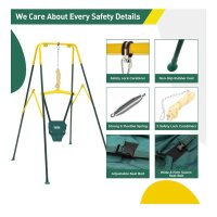 FUNLIO 2-in-1 swing set and baby door bouncer for toddlers, swing set for children with 4 sandbags, foldable metal stand for indoor and outdoor use, easy to assemble and store - green